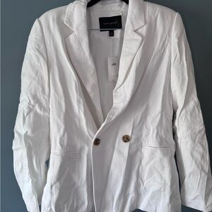 Banana Republic White Textured Double-Breasted Blazer Jacket